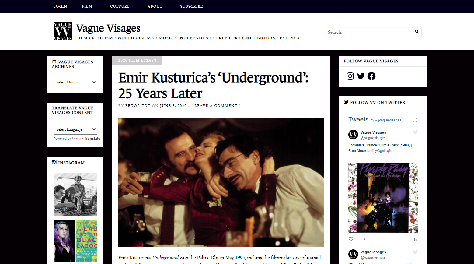 Vague Visages article - Emir Kusturica's Underground