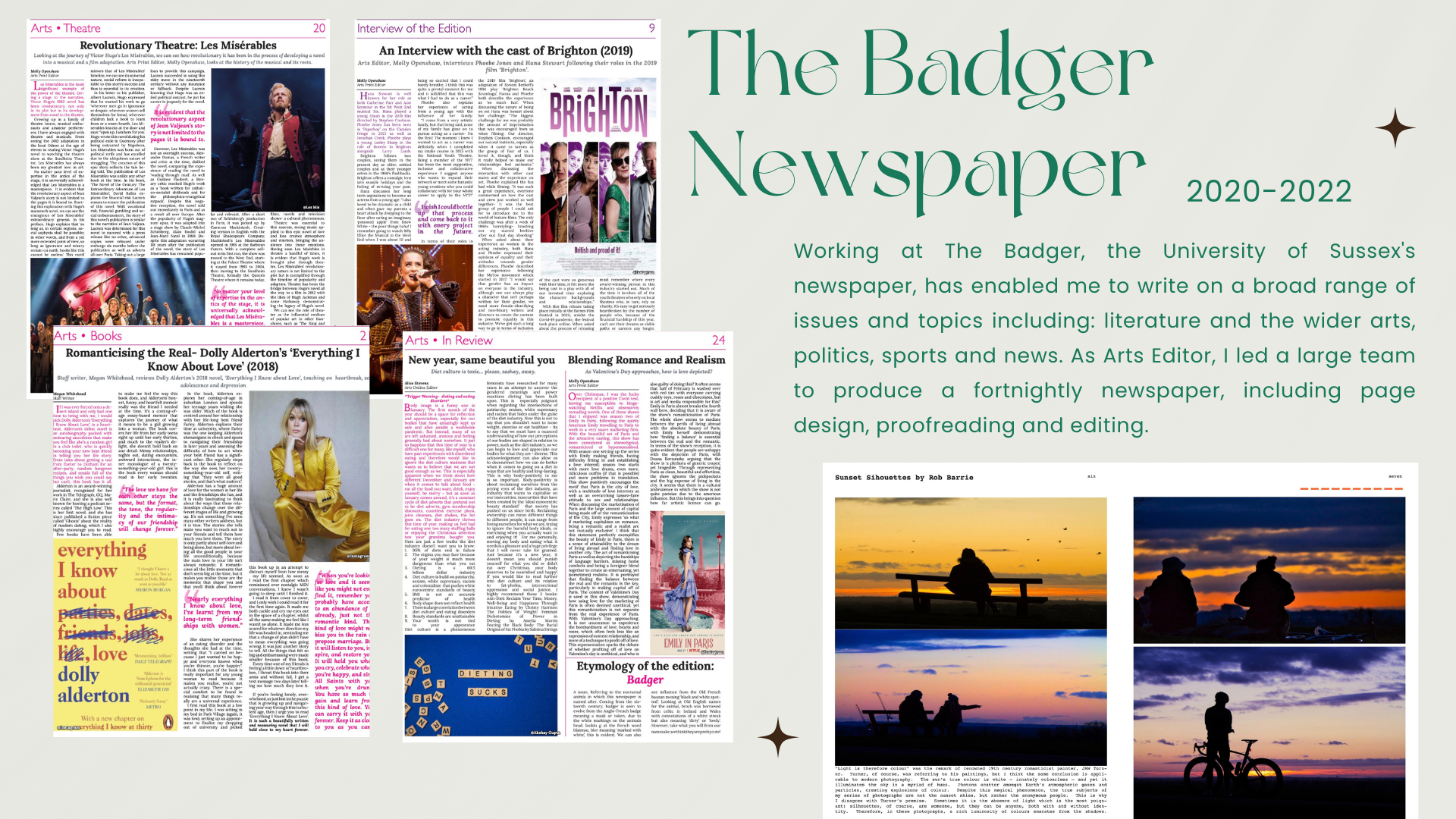 This is a portfolio of Molly's work, with examples of pages in The Badger Newspaper..