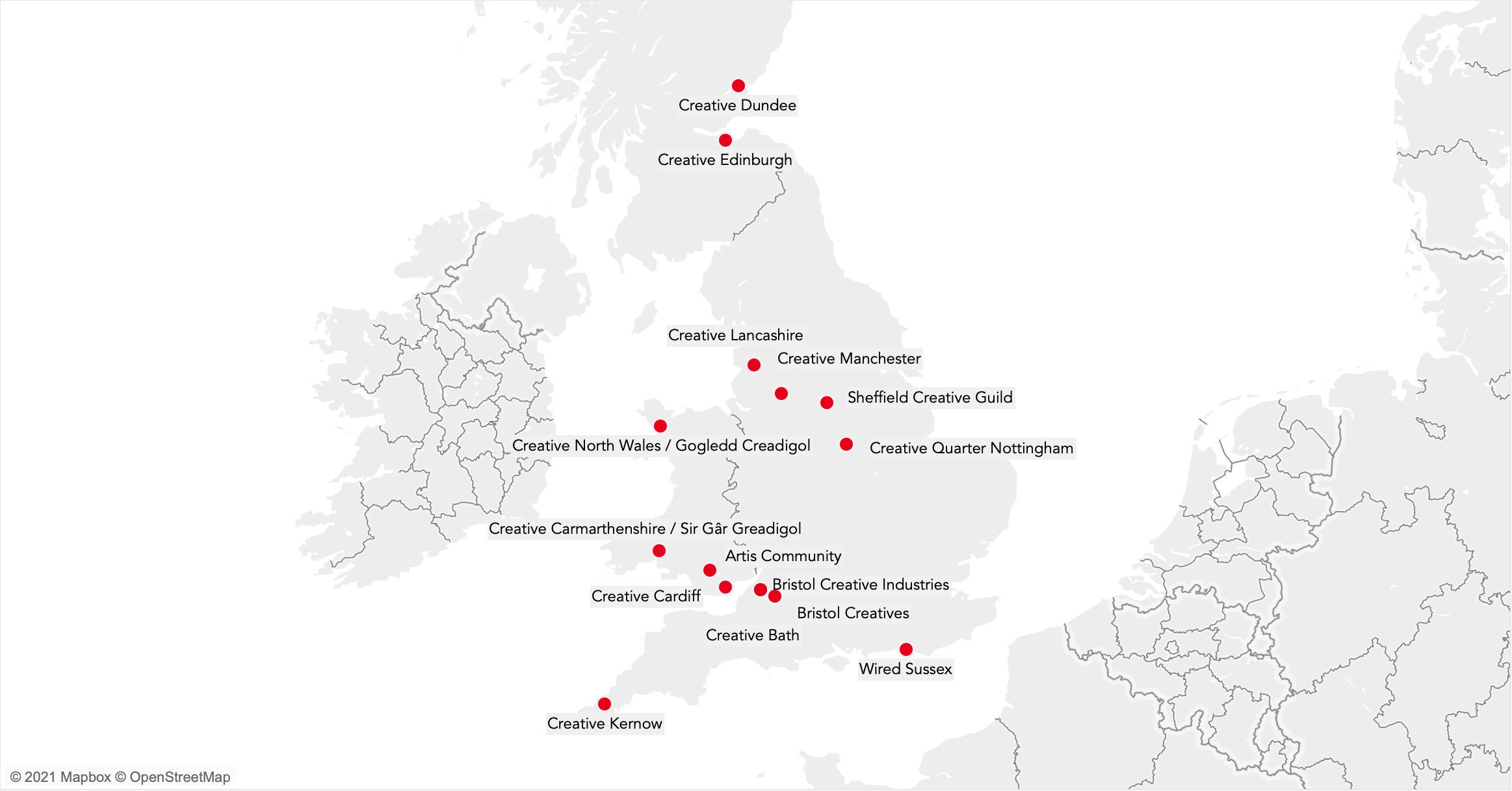 Map of UK creative networks