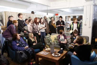 Attendees gathered at the first Creative Cardiff hubcrawl at the Sustainable Studio in 2017