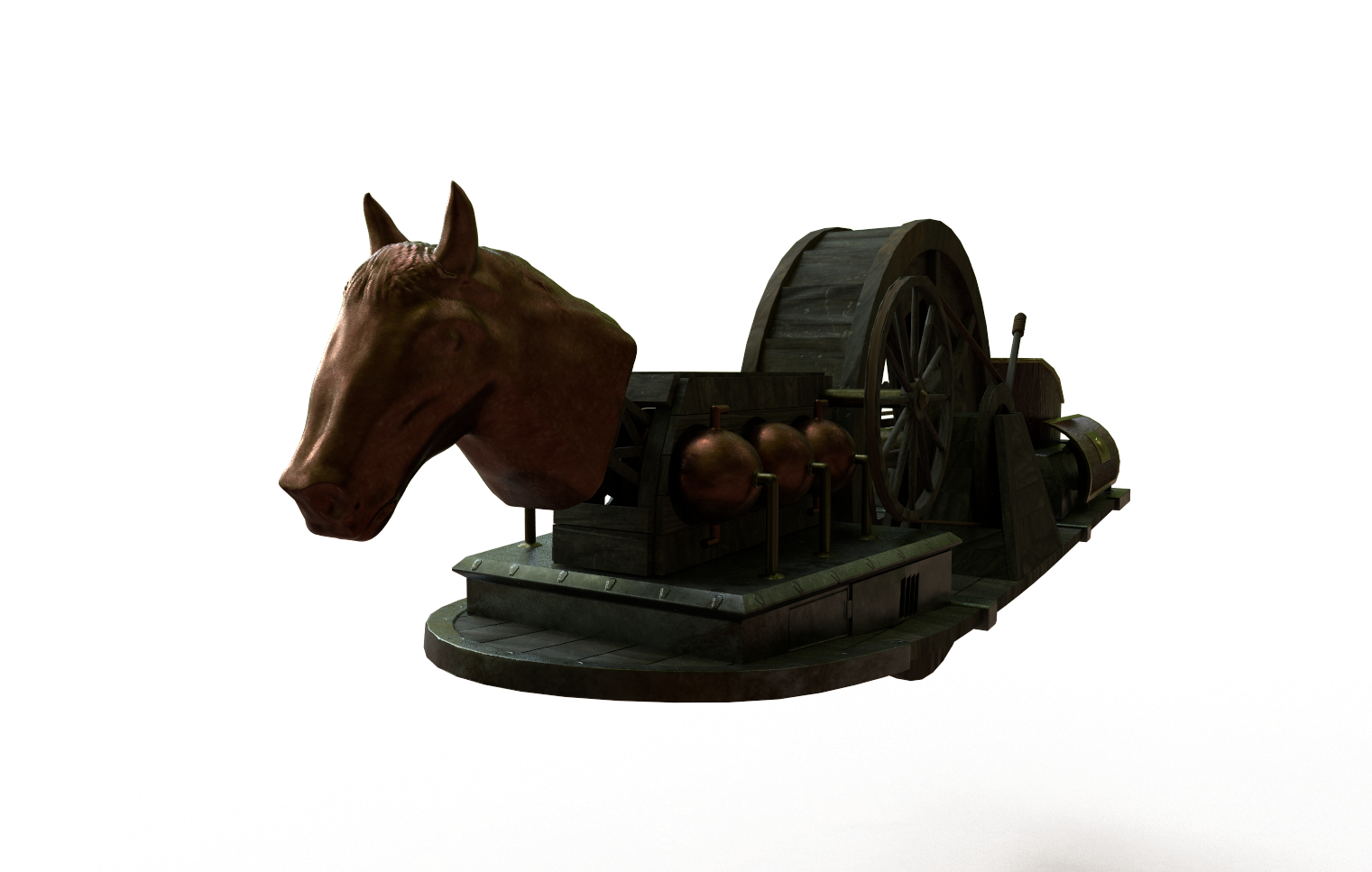 A render of a steam-powered ancient Roman Chariot