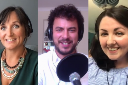Kathryn Lewis, Alex Rees and Kayleigh Mcleod selfies from podcast recording