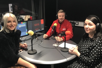 Kayleigh Mcleod in the studio with influencers Mark Tregilgis and Jess Davies